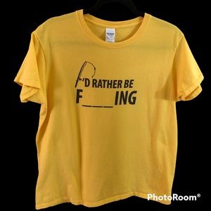 Fishing Tshirt. Humorous Fishing Tshirt. Yellow w/Black Graphic. Large